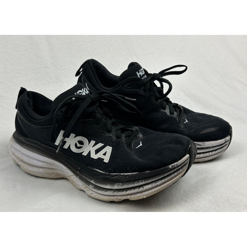 Hoka Bondi 8 Running Shoes Women's Size 8 Black Cushioned Lightweight Synthetic